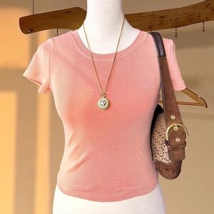 Aritzia Wilfred Free Ribbed Peach Top